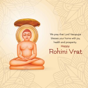 Image of Lord Vasupujya with Rohini Vrat wishes