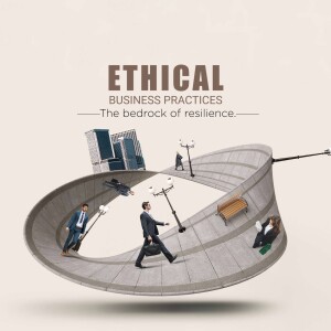 Conceptual image representing ethical business practices and resilience with people walking on a winding path.