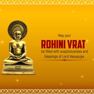 Golden statue of Lord Vasupujya with Rohini Vrat text