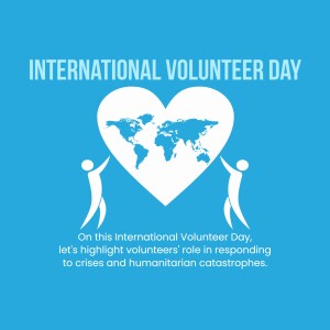 International Volunteer Day graphic with a world map inside a heart