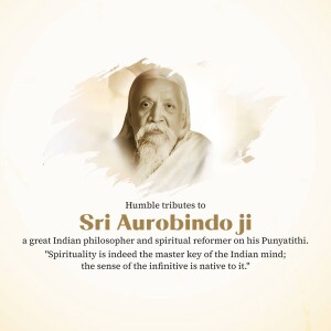 Portrait of Sri Aurobindo with tribute text