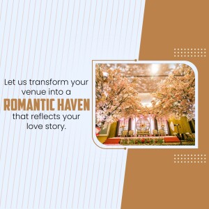 Wedding venue decorated with cherry blossoms and romantic lighting