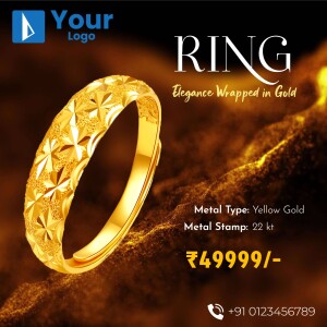 Close-up of a 22kt yellow gold ring with intricate design