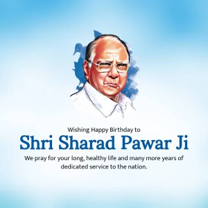 Portrait of Sharad Pawar with birthday greetings