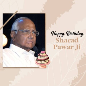 Image of Sharad Pawar with a birthday cake and greeting.