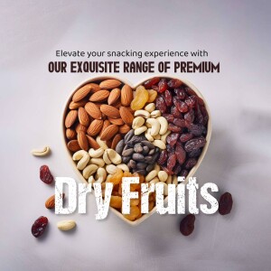 Heart-shaped bowl filled with a variety of dry fruits and nuts.