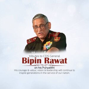 Portrait of General Bipin Rawat with tribute text