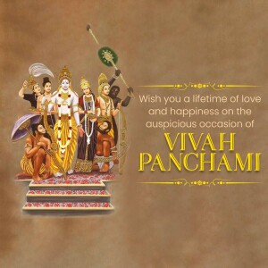 Image depicting Lord Rama and Sita's wedding ceremony with a Vivah Panchami greeting.