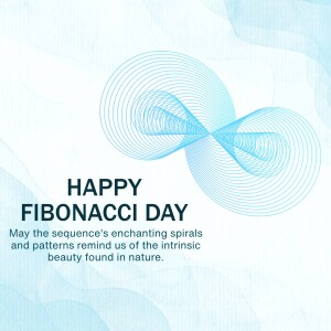 Abstract blue spiral design with text 'Happy Fibonacci Day'