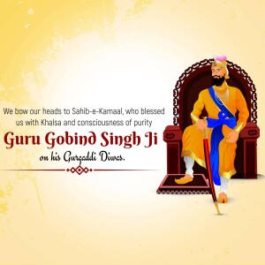 Illustration of Guru Gobind Singh Ji on Gurgeddi Diwas