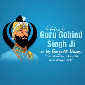 Portrait of Guru Gobind Singh Ji with text commemorating Gurpurb