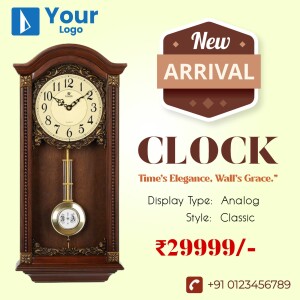 Elegant wooden wall clock with pendulum, displaying the time.