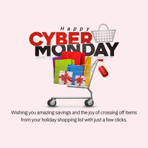 Cyber Monday shopping cart with bags and gifts