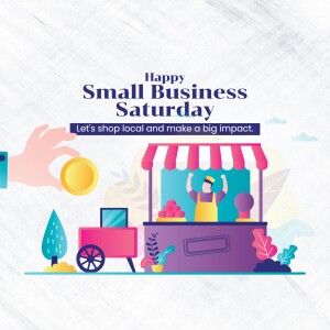 Illustration of a hand dropping a coin into a donation box near a small business storefront.