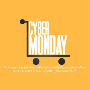 Cyber Monday shopping cart graphic with text
