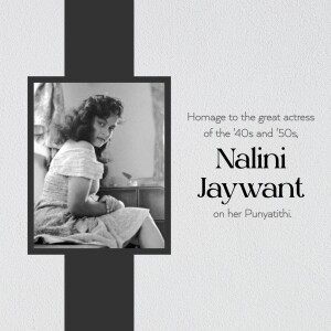Black and white portrait of Nalini Jaywant with text commemorating her Punyathithi.
