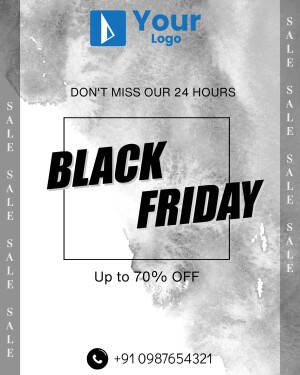 Black Friday sale advertisement with a watercolor background and bold text.