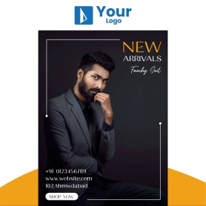 Man in a grey suit promoting new arrivals