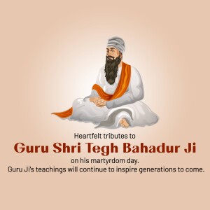 Portrait of Guru Teg Bahadur Ji with tribute text