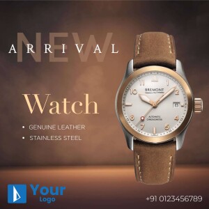 Bremont watch with brown leather strap on a brown background