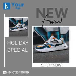 Image of new arrival sneakers with a holiday special promotion.