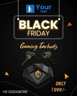 Black Friday sale advertisement featuring gaming earbuds