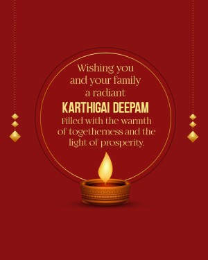 Karthigai Deepam greeting with a lit lamp