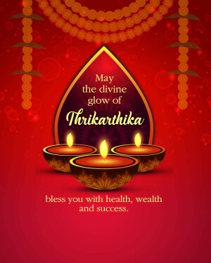 Thrikarthika festival greeting with lit lamps and floral decorations