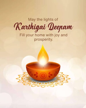 Karthigai Deepam greeting with a lit diya lamp