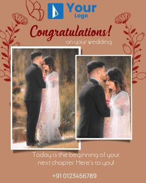 Wedding congratulations image with a couple and floral design.