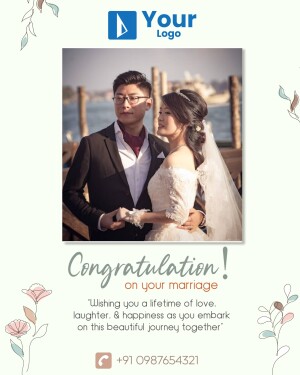 Wedding couple with a congratulatory message