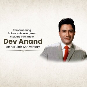 Portrait of Dev Anand with text commemorating his birthday
