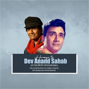 A tribute image featuring Dev Anand and a modern actor, commemorating his birth anniversary.