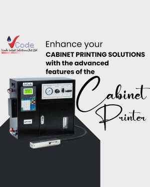 Image of a Code Inkjet Solutions cabinet printer with promotional text.
