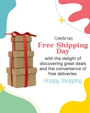 Stack of gift boxes with a red ribbon and text promoting free shipping