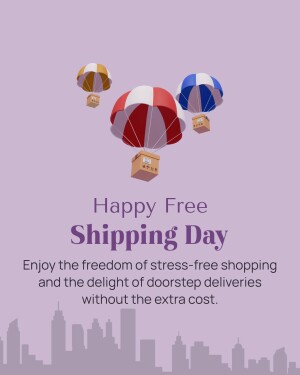 Illustration of packages falling from parachutes with the text 'Happy Free Shipping Day'