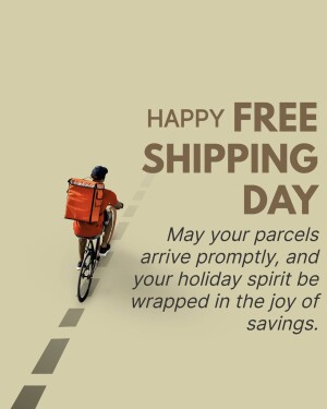 Image promoting free shipping day with a delivery person on a bicycle.