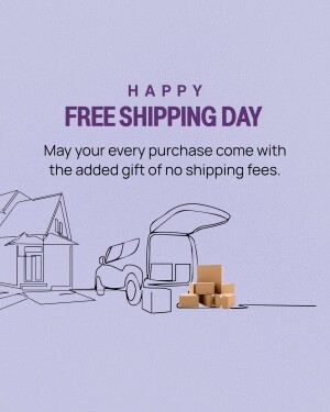 Illustration of a car trunk open with boxes, a house in the background, and text promoting Free Shipping Day.