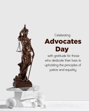 Statue of Justice with text celebrating Advocates Day