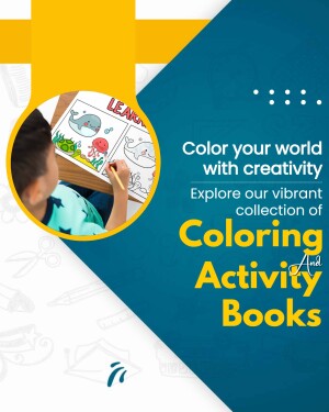 A child coloring in a book with a vibrant background promoting coloring activity books.