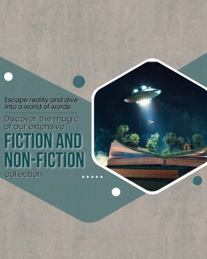 Book cover with a fantastical scene of a UFO over a landscape emerging from books.