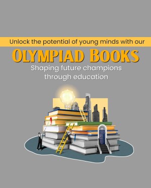 Image of Olympiad books with a lightbulb and cityscape, promoting educational resources.