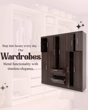 Modern dark brown wardrobe with multiple doors and drawers