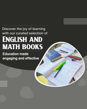 Image of open books, pencils, and highlighters with text promoting English and Math books.