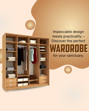 A stylish wooden wardrobe with clothes and accessories inside.