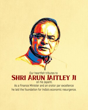 Portrait of Arun Jaitley with tribute text