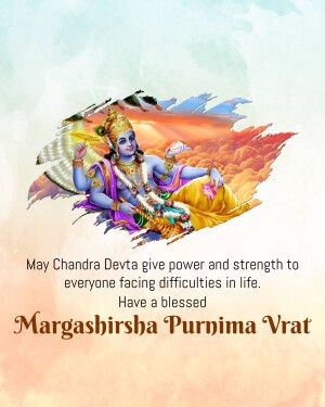 Image of Lord Vishnu with text wishing power and strength during Margashirsha Purnima Vrat