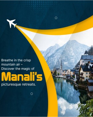 Scenic view of Manali with mountains, a town, and a plane in the sky.