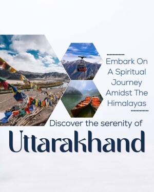 Collage of images representing Uttarakhand, India with prayer flags and Himalayan landscapes.