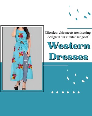 Woman wearing a floral western dress with a slit and jeans